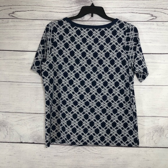 Talbots Navy & White Patterned Top Sz 0X - Picture 6 of 6